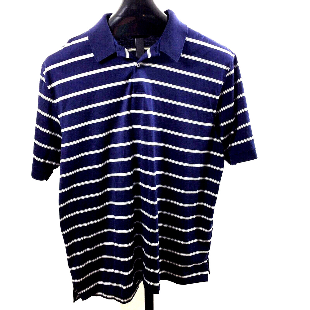 Ralph Lauren Polo Shirt Mens Large Blue White Stripe Golf Pima Cotton